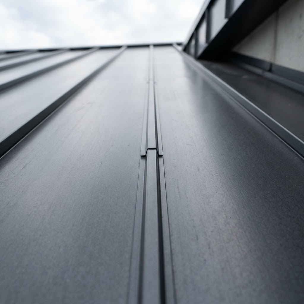 Standing seam metal roof panels close-up